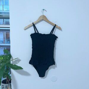 Tory Burch Black Smocked One Piece Bathing Suit Size XS